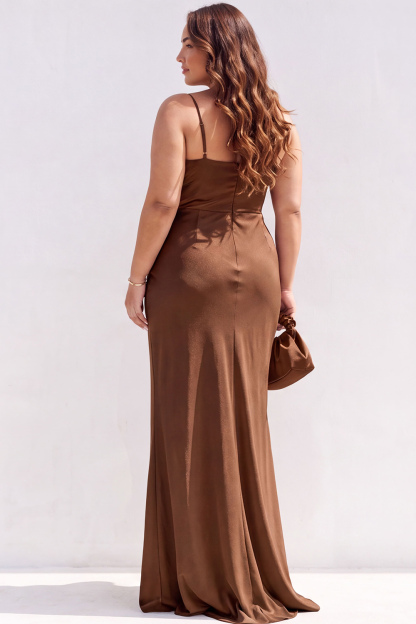 Black Champagne Mermaid V-Neck Maxi Plus Size Formal Dress