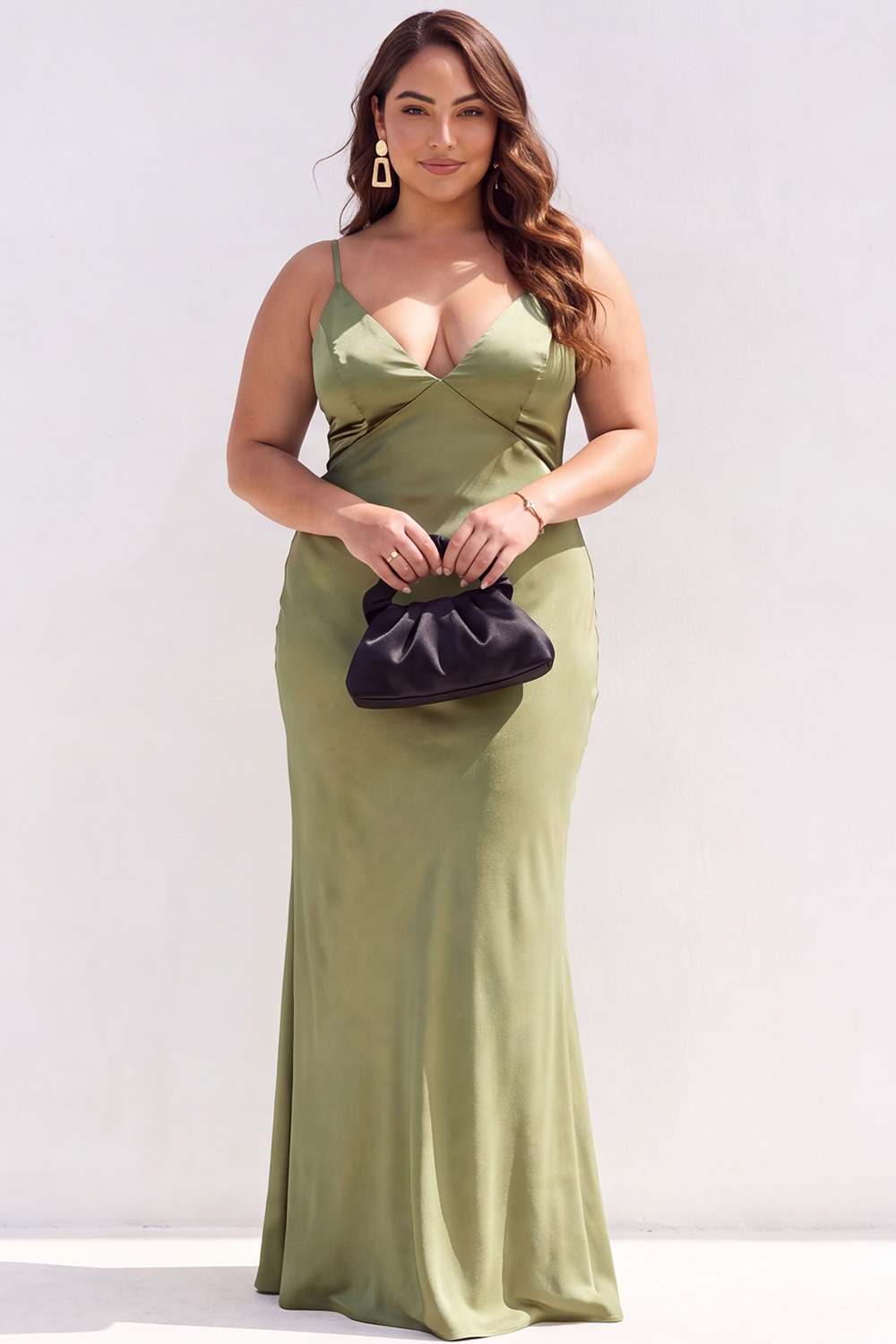 Black Champagne Mermaid V-Neck Maxi Plus Size Formal Dress