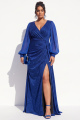 Glitter Peacock Green Plus Size Long Sleeve Formal Dress with Slit