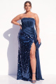Strapless Navy Sequin Plus Size Formal Dress with Sash