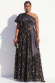 Black Sequin Plus Size A Line One Shoulder Formal Dress