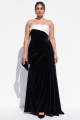 Black and White Velvet Strapless Ruched Plus Size Formal Dress