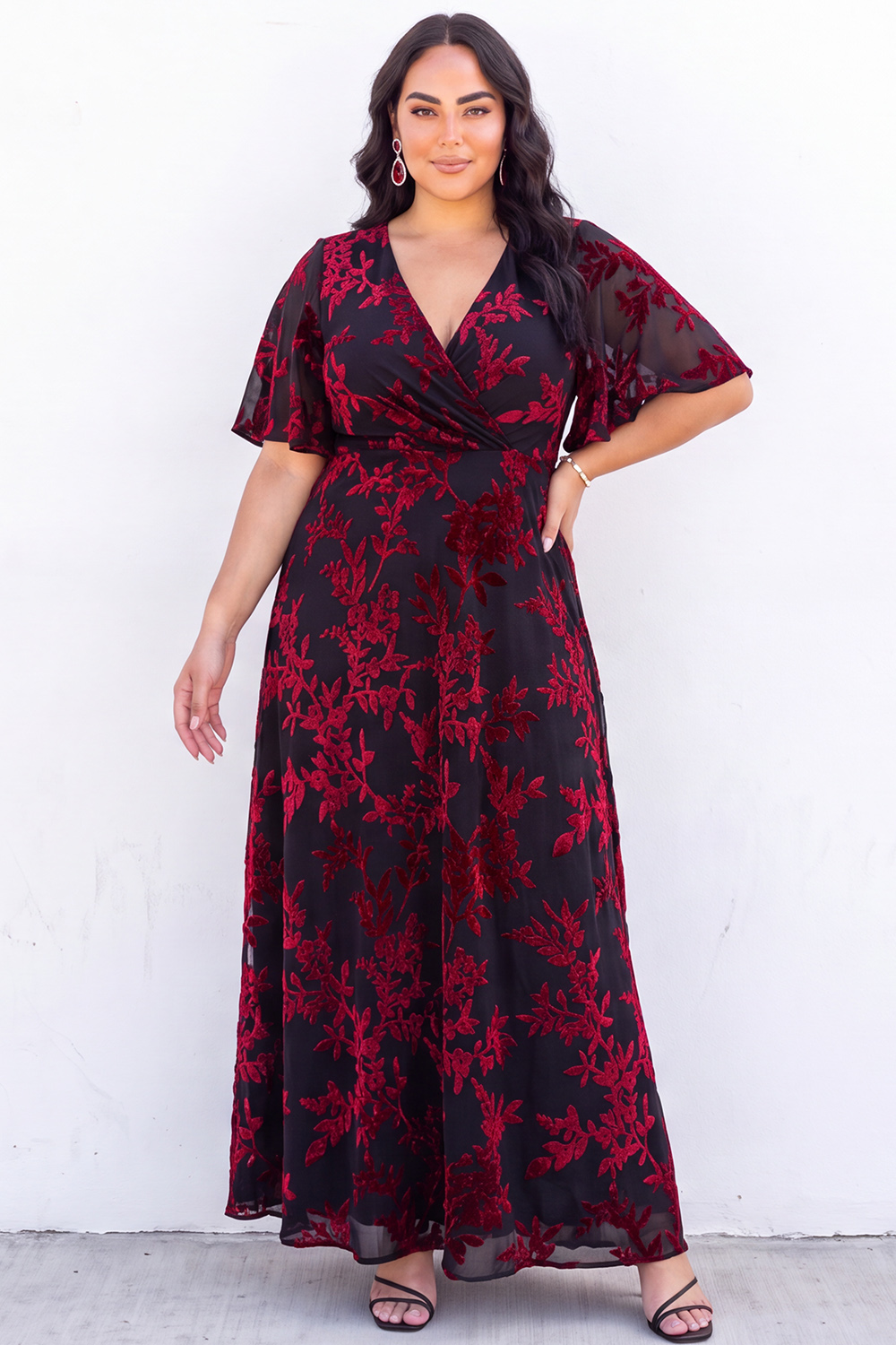 Dressself Women Blue Floral Mother of the Bride Dress A Line V Neck Evening Dress with Short Sleeves