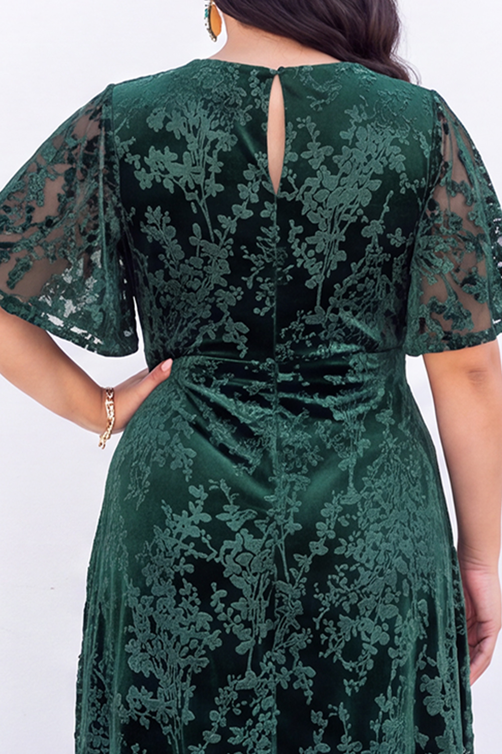 Blue Floral A Line V Neck Mother of the Bride Dress with Short Sleeves