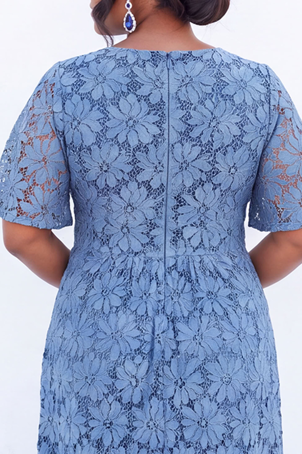 Blue Floral Lace A Line Mother of the Bride Dress