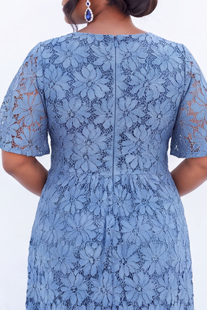 Blue Floral Lace A Line Mother of the Bride Dress