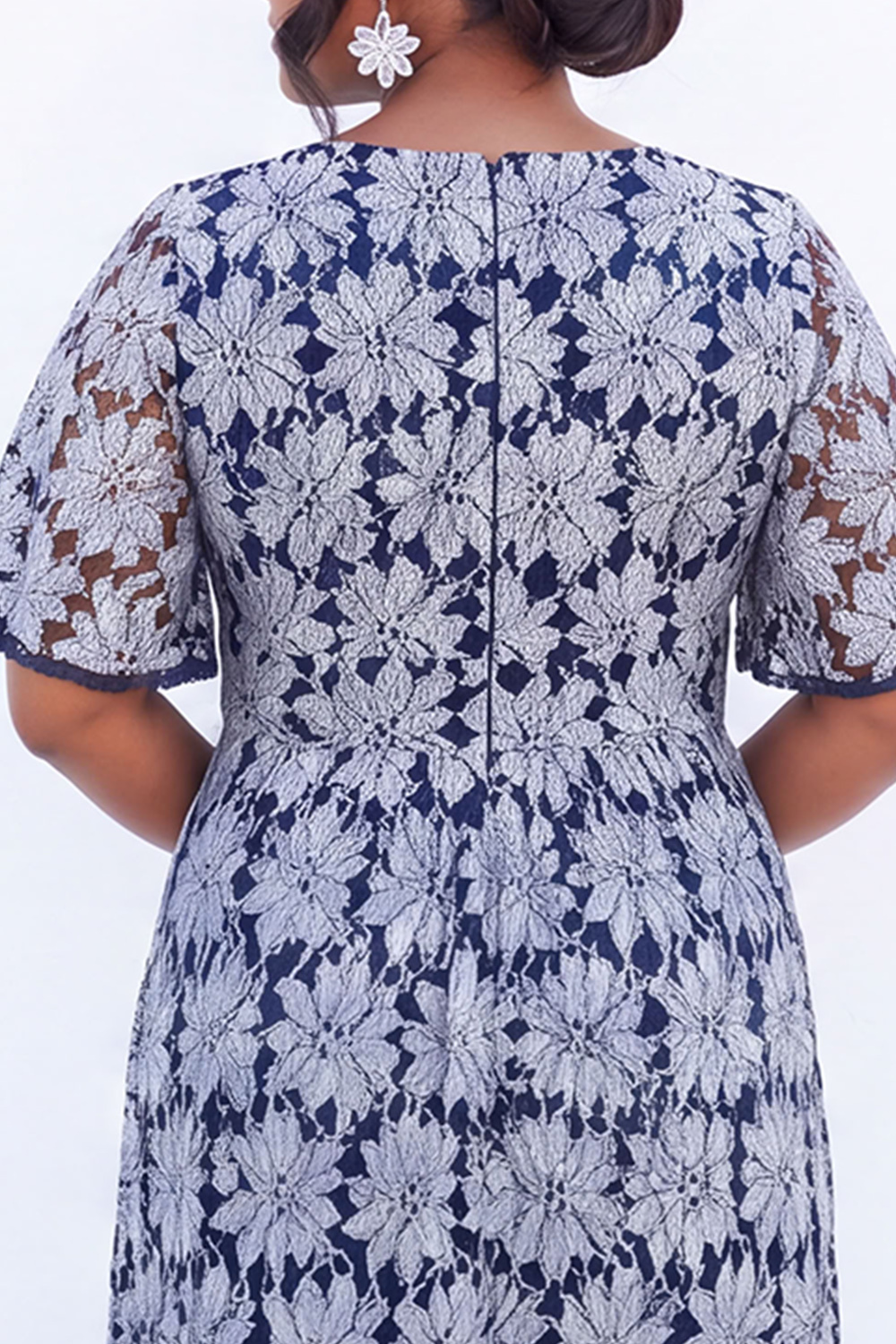Blue Floral Lace A Line Mother of the Bride Dress