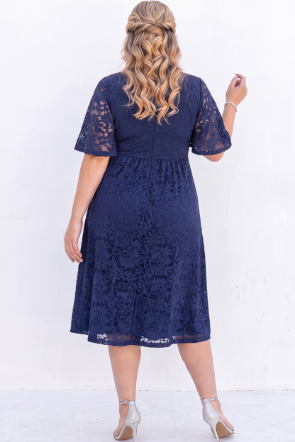 Plus Size Black Lace A Line V Neck Midi Dress