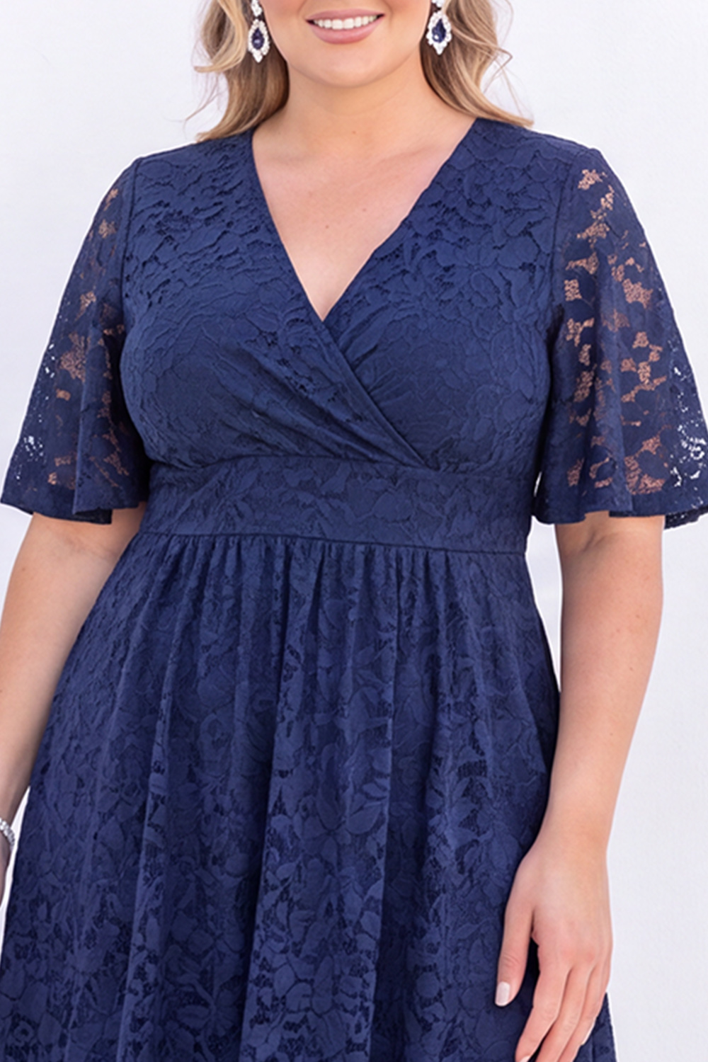 Plus Size Black Lace A Line V Neck Midi Dress