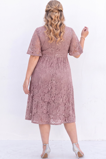 Plus Size Black Lace A Line V Neck Midi Dress