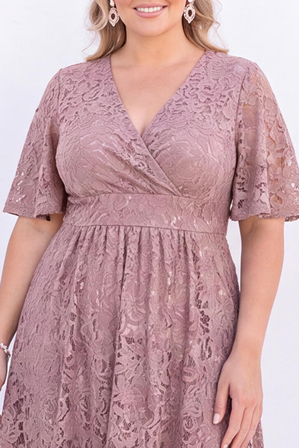 Plus Size Black Lace A Line V Neck Midi Dress