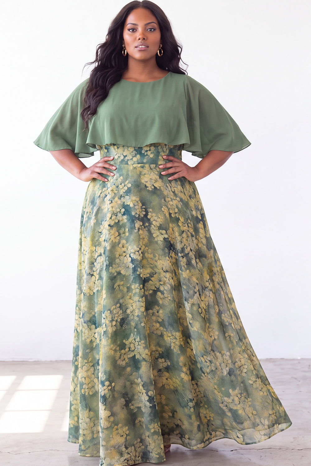 Plus Size Green Floral A Line Mother of the Bride Dress