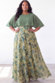 Plus Size Green Floral Brocade A Line Mother of the Bride Dress