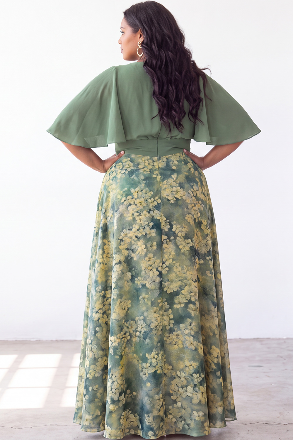 Plus Size Green Floral A Line Mother of the Bride Dress