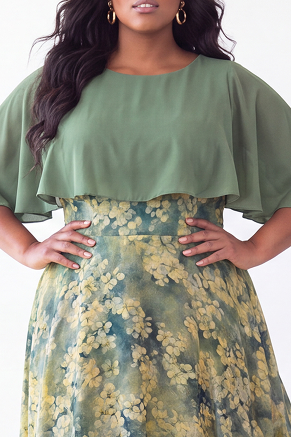 Plus Size Green Floral A Line Mother of the Bride Dress