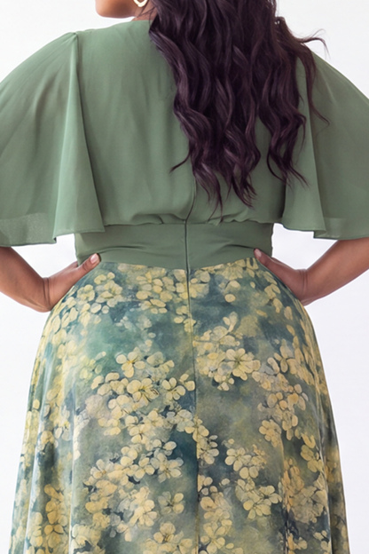 Plus Size Green Floral A Line Mother of the Bride Dress