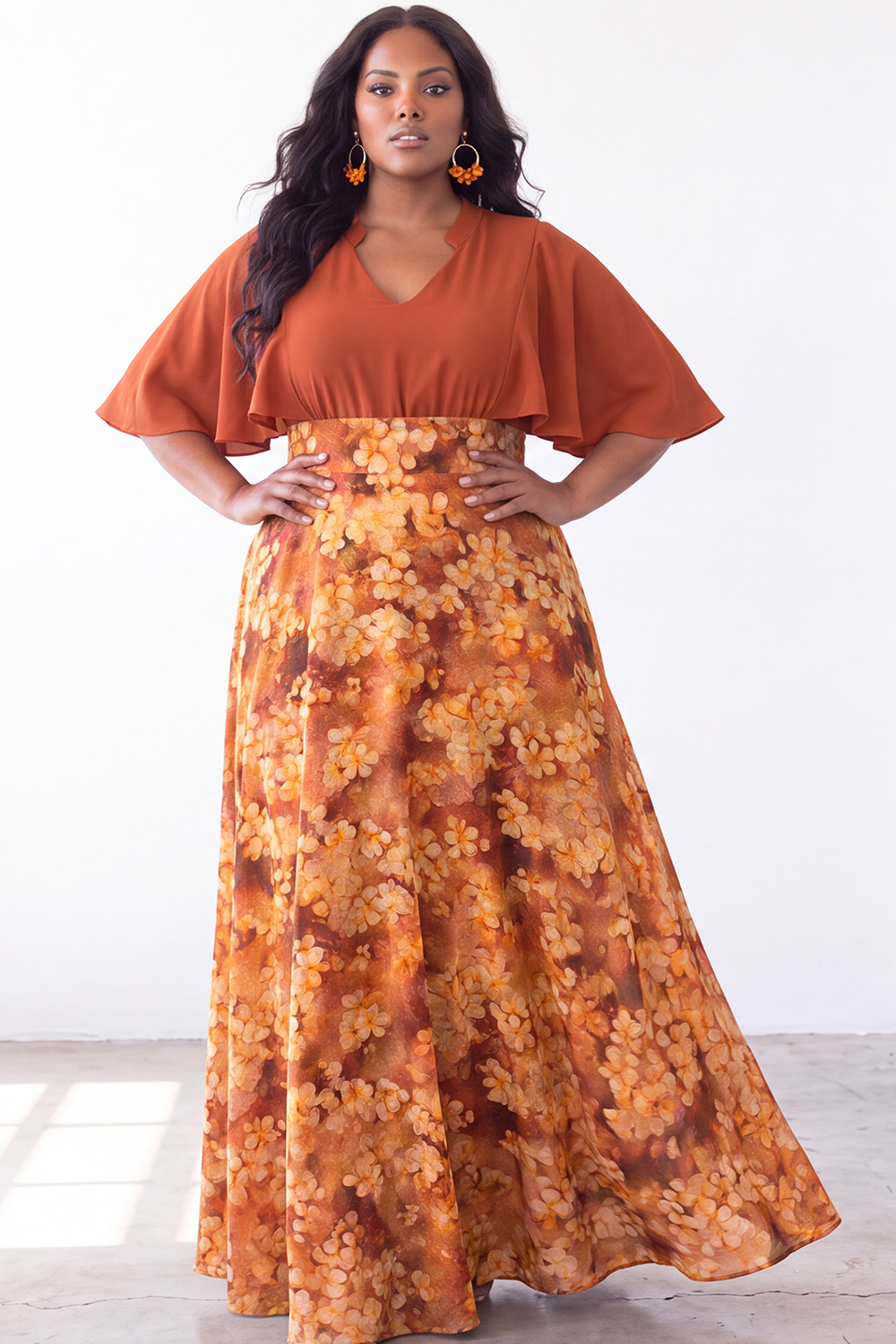 Dressself Women Plus Size Green Floral Mother of the Bride Dress A Line Long Wedding Guest Dress with Cape Sleeves
