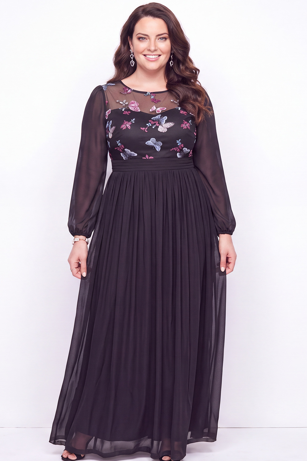 Plus Size Black Embroidered Floral A Line Mother of the Bride Dress