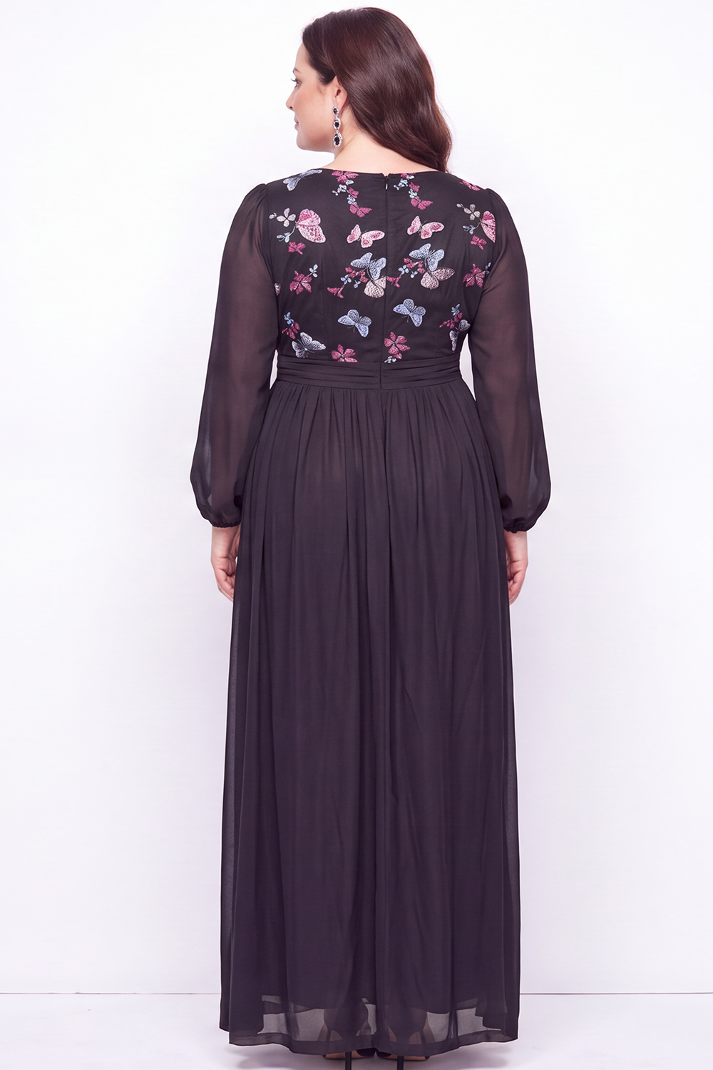 Plus Size Black Embroidered Floral A Line Mother of the Bride Dress