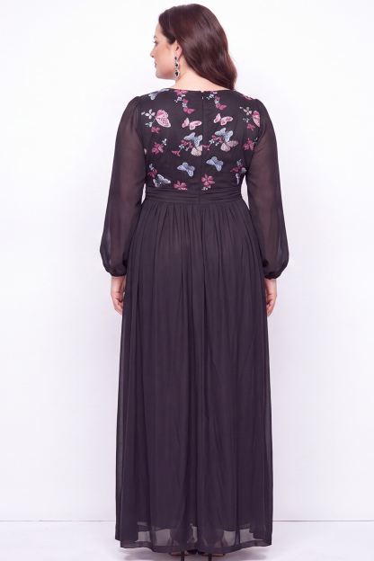 Plus Size Black Embroidered Floral A Line Mother of the Bride Dress