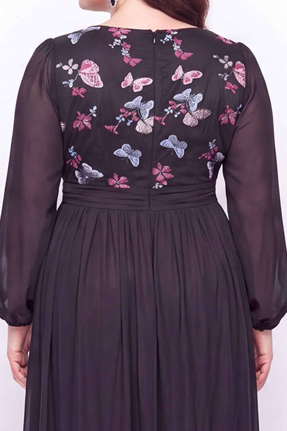 Plus Size Black Embroidered Floral A Line Mother of the Bride Dress