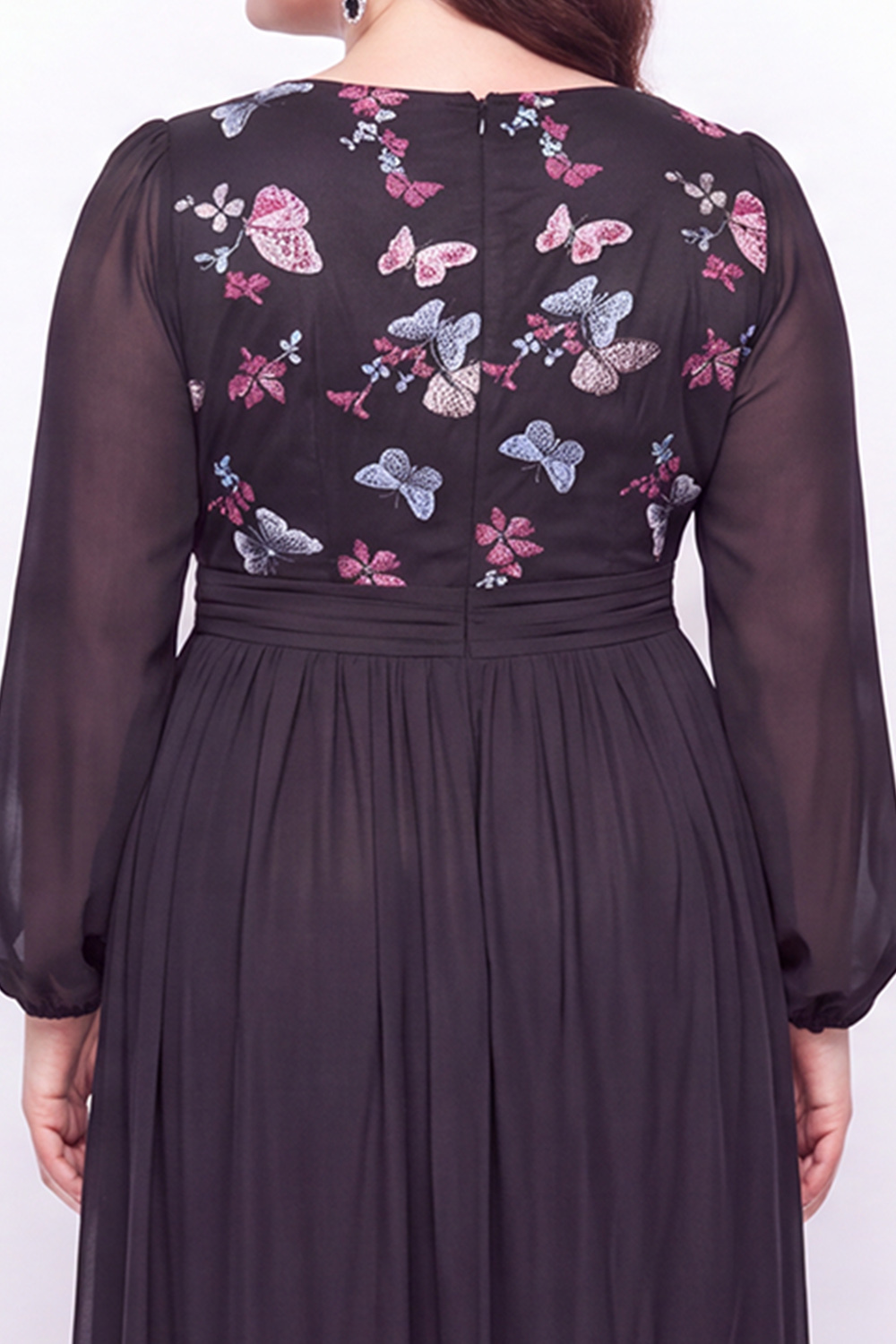 Plus Size Black Embroidered Floral A Line Mother of the Bride Dress