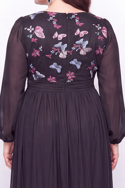 Plus Size Black Embroidered Floral A Line Mother of the Bride Dress