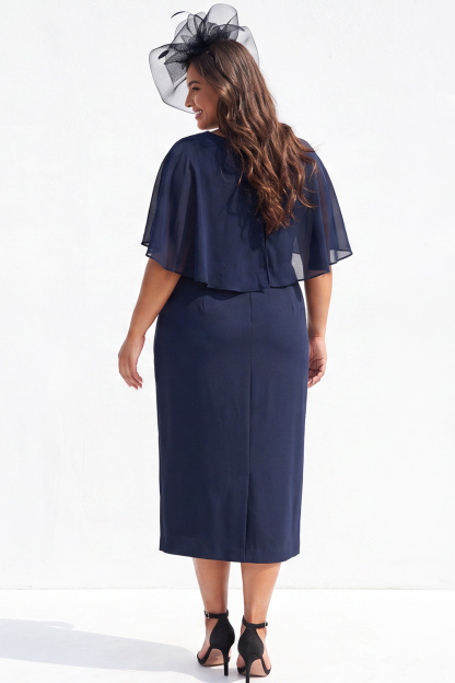 Navy Pencil Plus Size Mother of the Bride Dress with Cape Sleeves