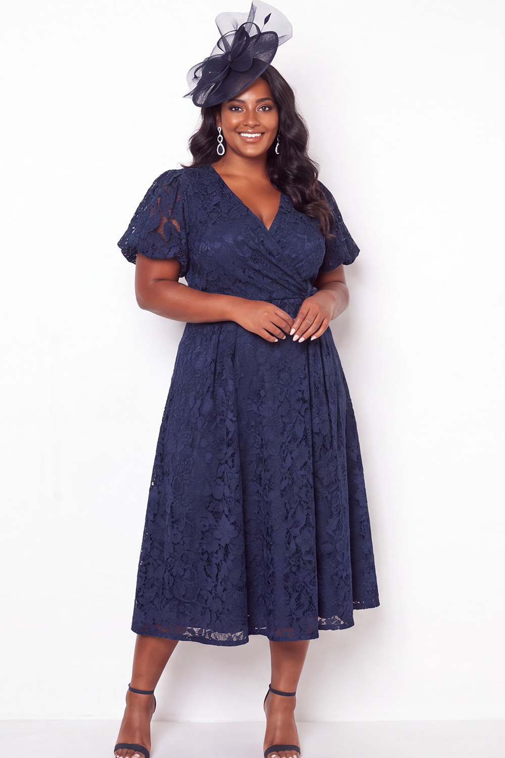 Plus Size Lace A Line Navy Mother of the Bride Dress
