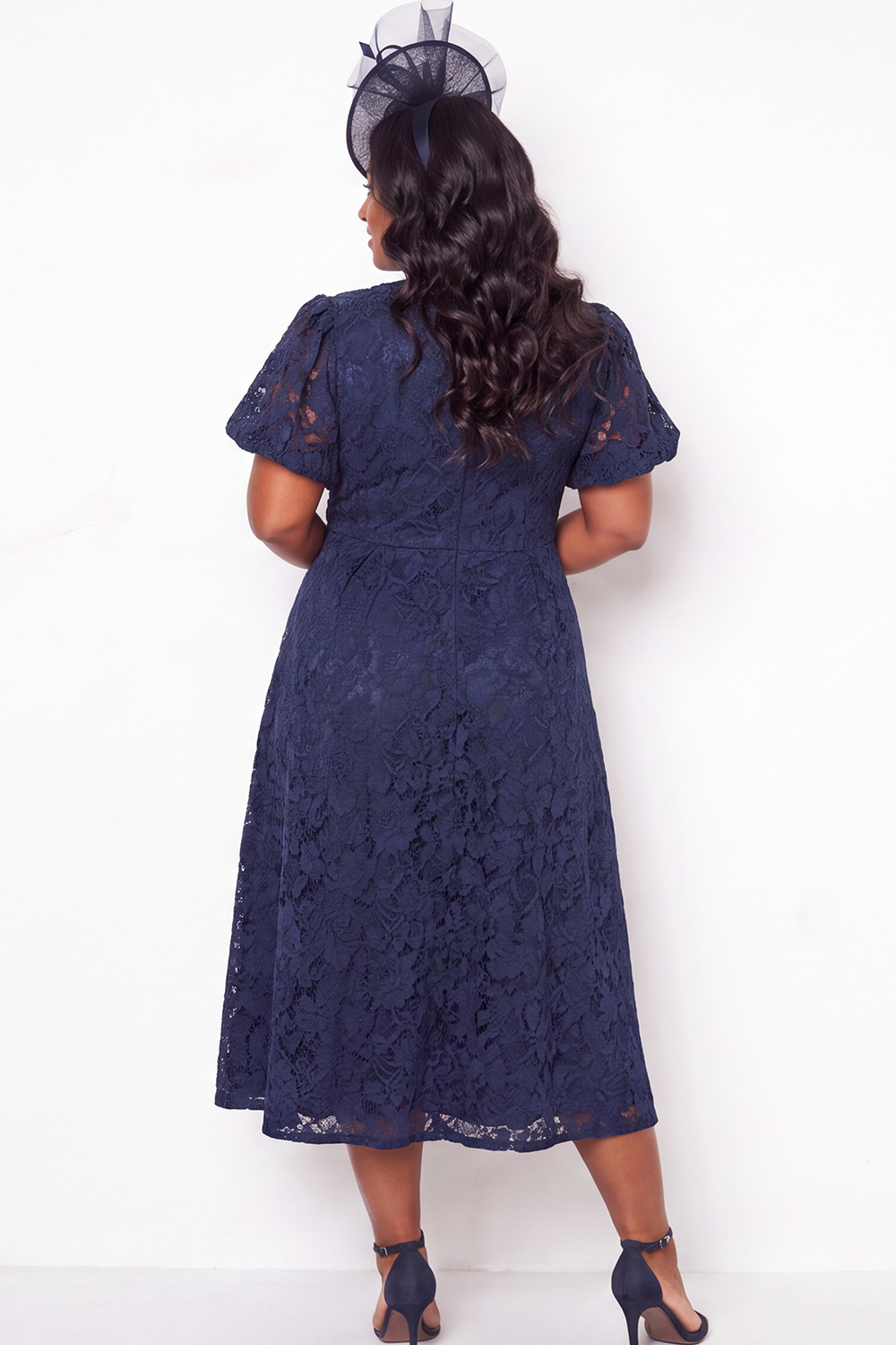 Plus Size Lace A Line Navy Mother of the Bride Dress