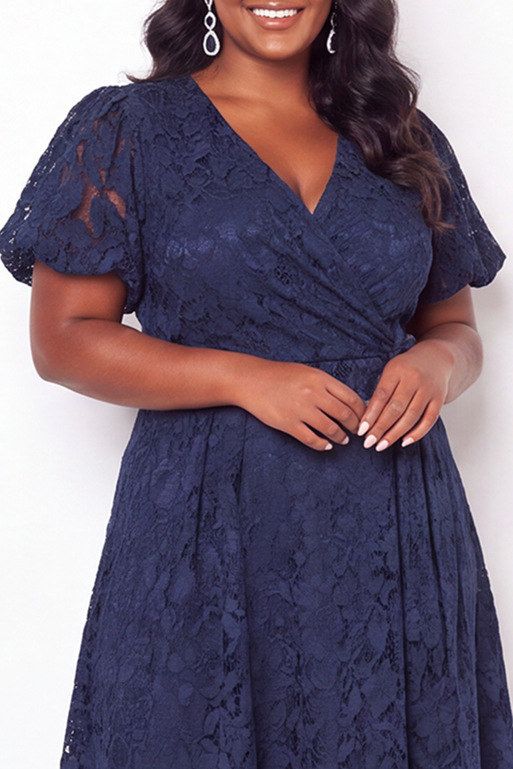 Plus Size Lace A Line Navy Mother of the Bride Dress