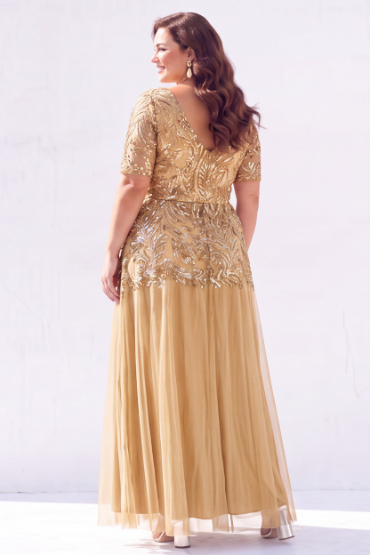 Golden Sequin A Line Maxi Plus Size Mother of the Bride Dress