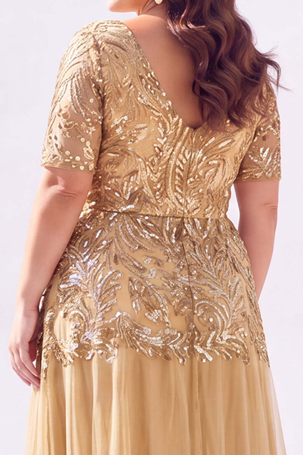 Golden Sequin A Line Maxi Plus Size Mother of the Bride Dress
