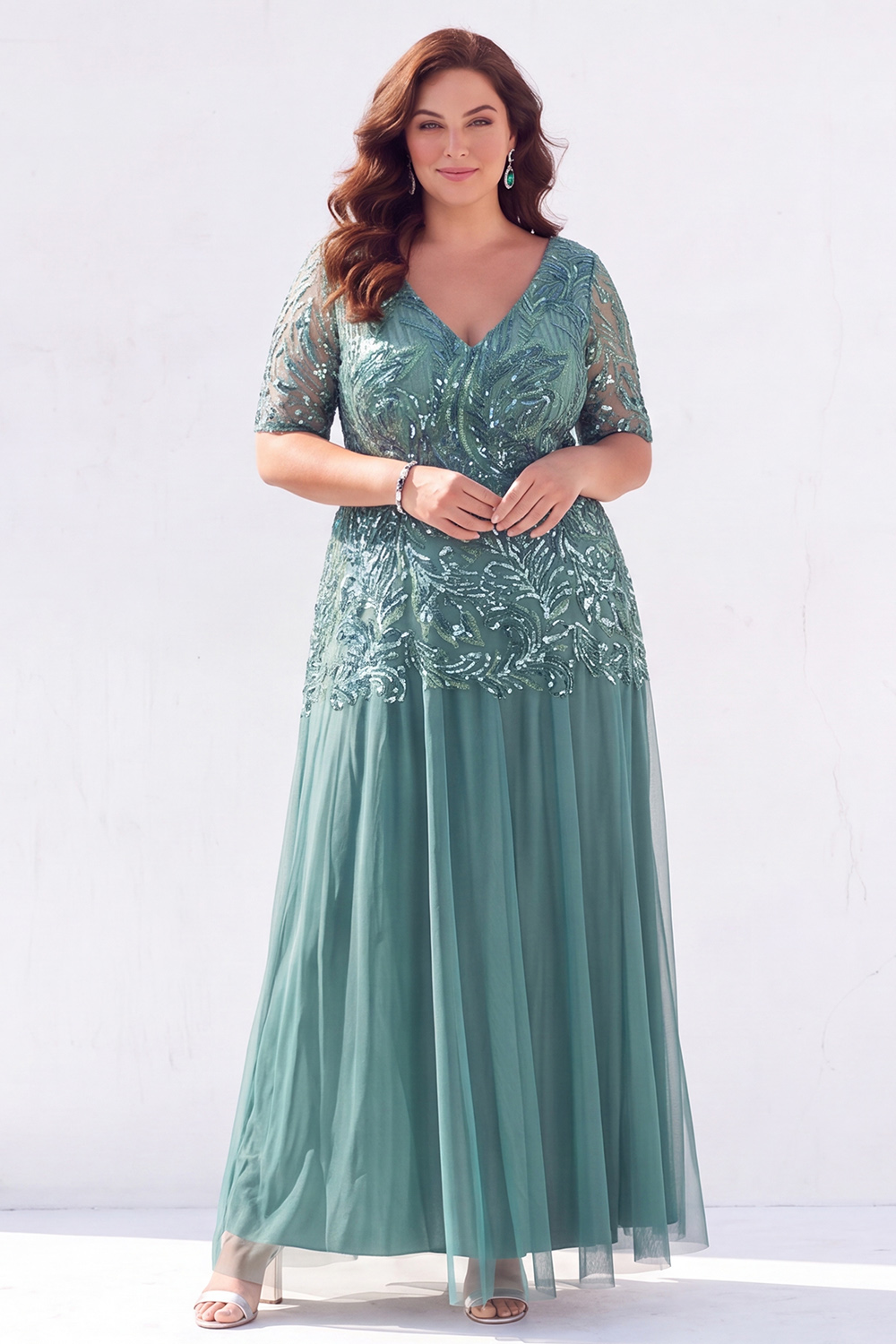 Golden Sequin A Line Maxi Plus Size Mother of the Bride Dress