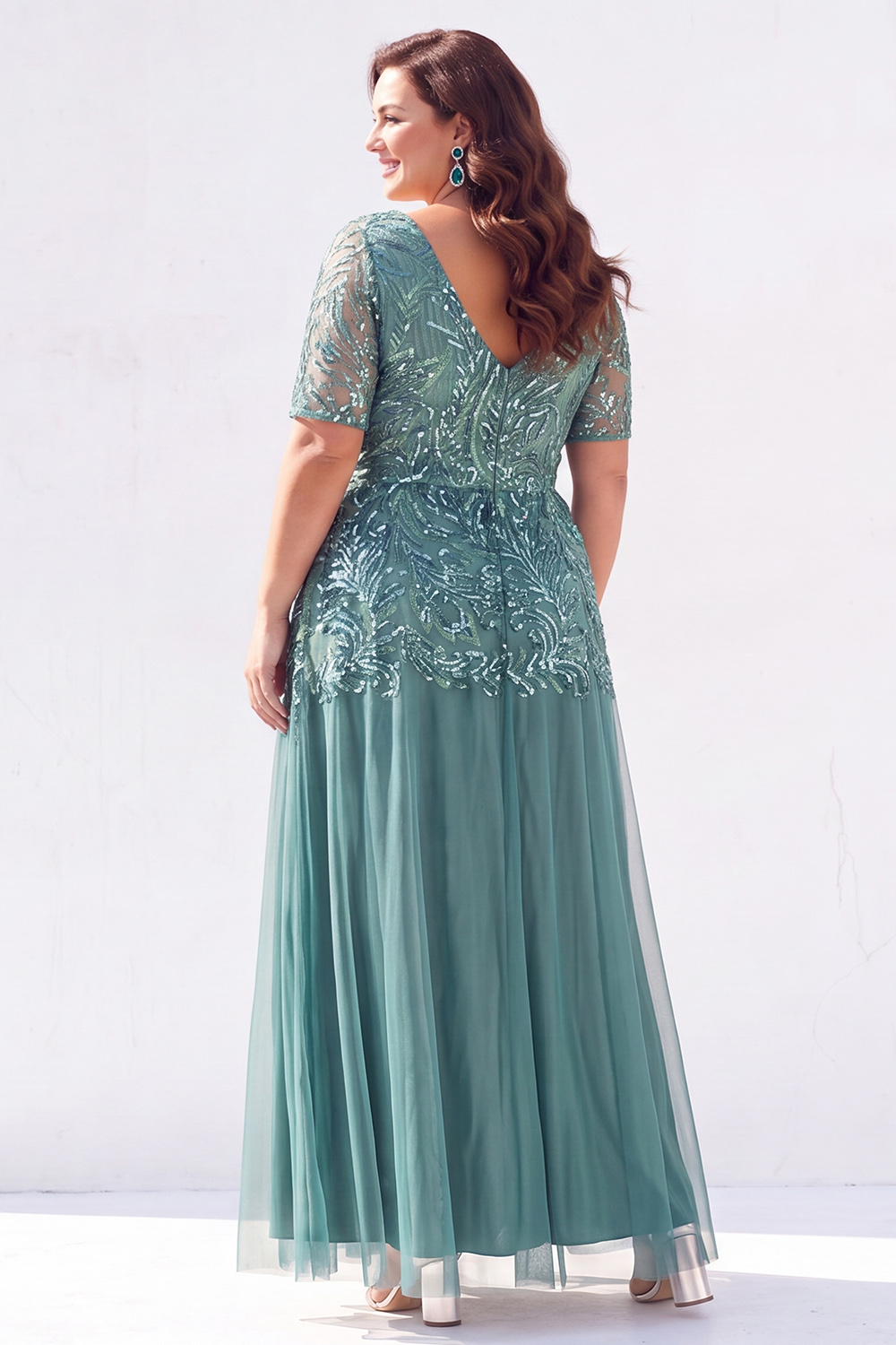 Golden Sequin A Line Maxi Plus Size Mother of the Bride Dress