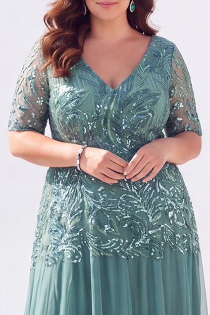 Golden Sequin A Line Maxi Plus Size Mother of the Bride Dress