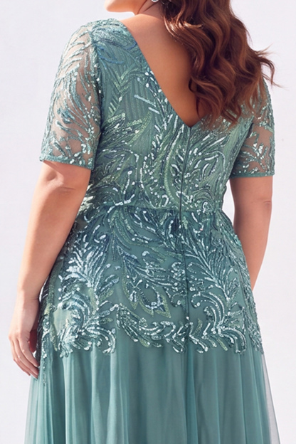 Golden Sequin A Line Maxi Plus Size Mother of the Bride Dress