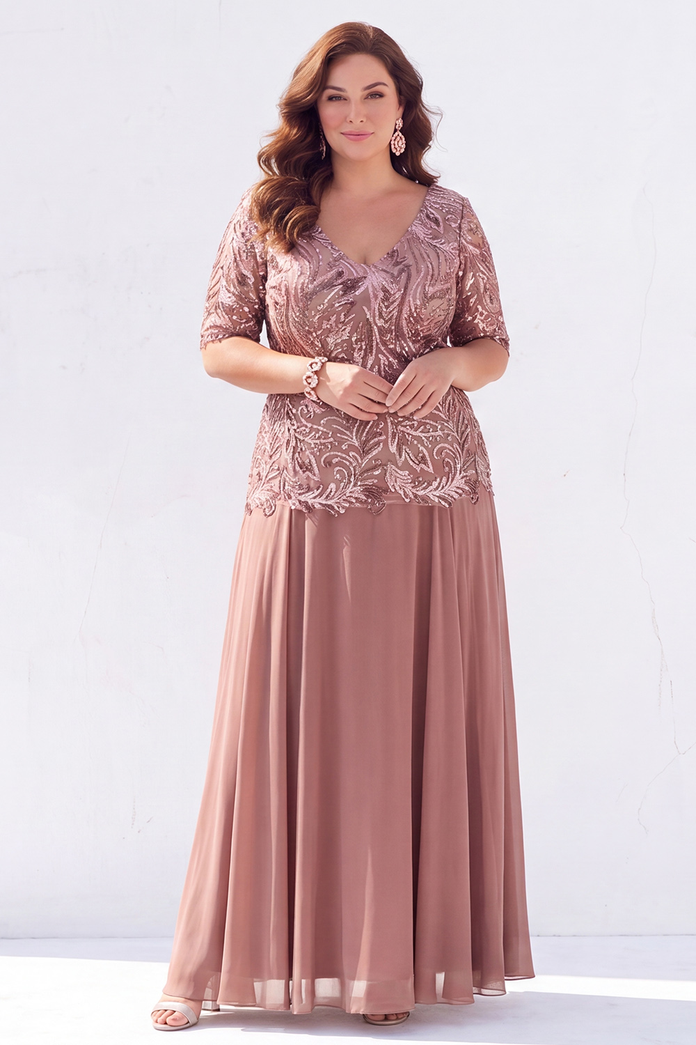 Golden Sequin A Line Maxi Plus Size Mother of the Bride Dress