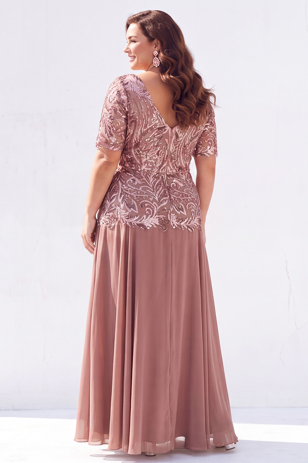 Golden Sequin A Line Maxi Plus Size Mother of the Bride Dress