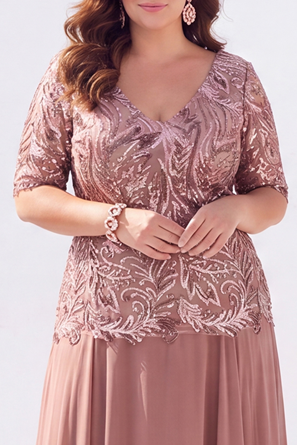 Golden Sequin A Line Maxi Plus Size Mother of the Bride Dress