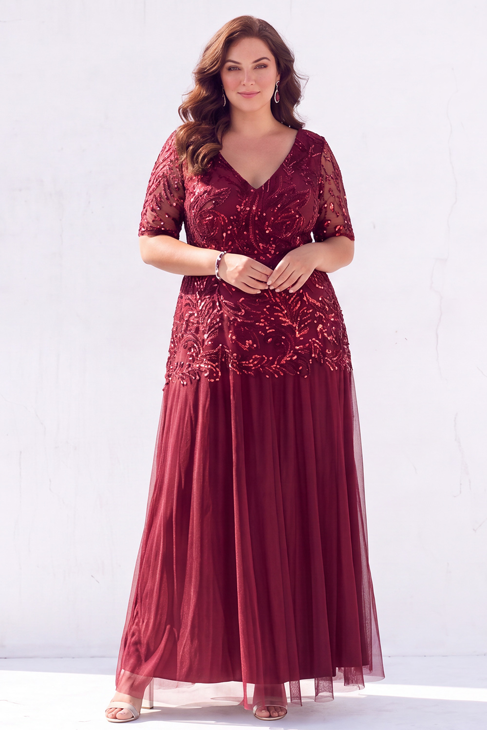 Golden Sequin A Line Maxi Plus Size Mother of the Bride Dress