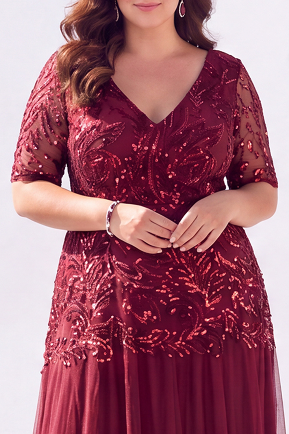 Golden Sequin A Line Maxi Plus Size Mother of the Bride Dress