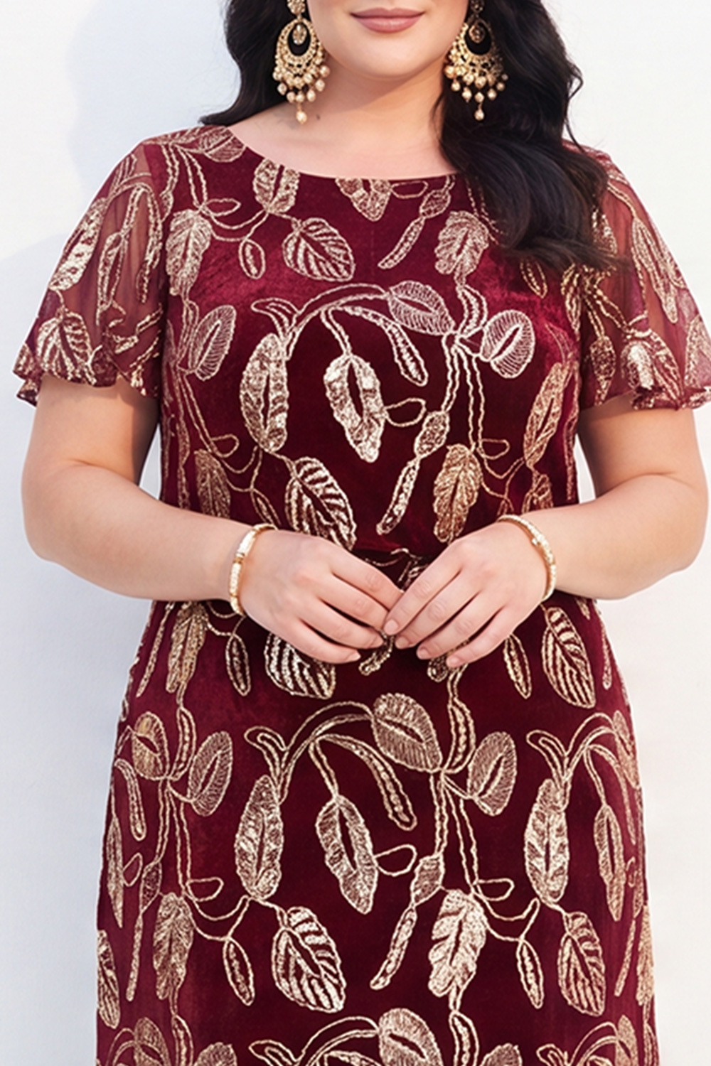 Navy Embroidered A Line Plus Size Mother of the Bride Dress
