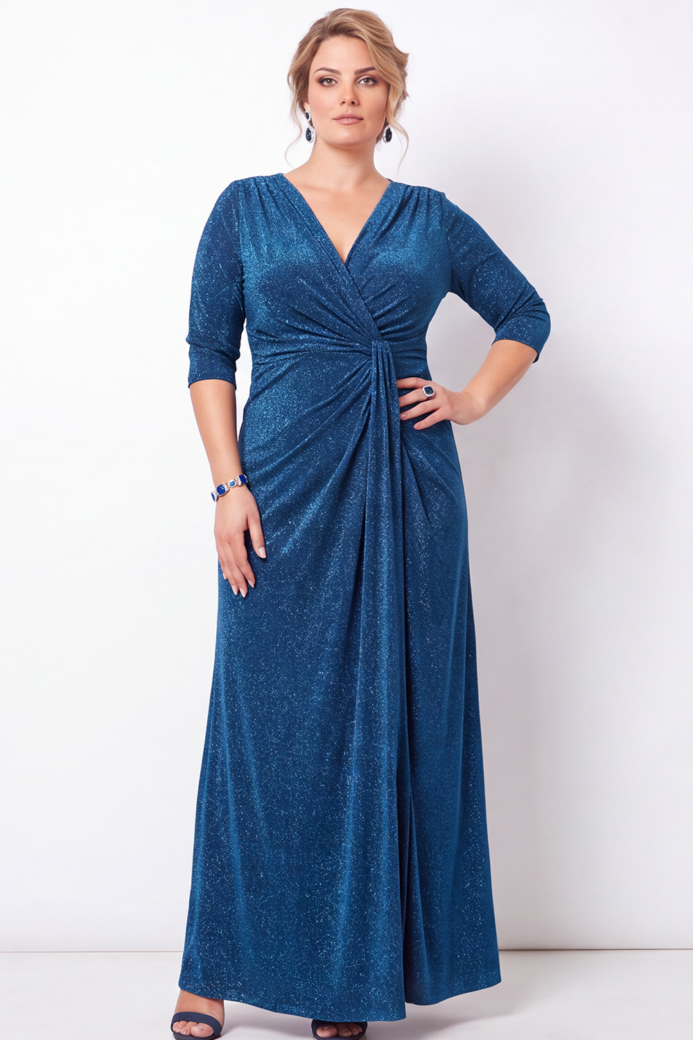 Glitter Peacock Blue A Line Plus Size Mother of the Bride Dress
