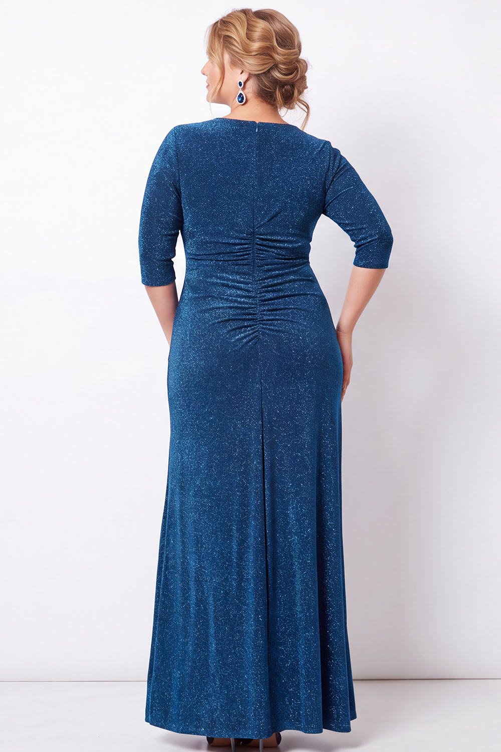 Glitter Peacock Blue A Line Plus Size Mother of the Bride Dress