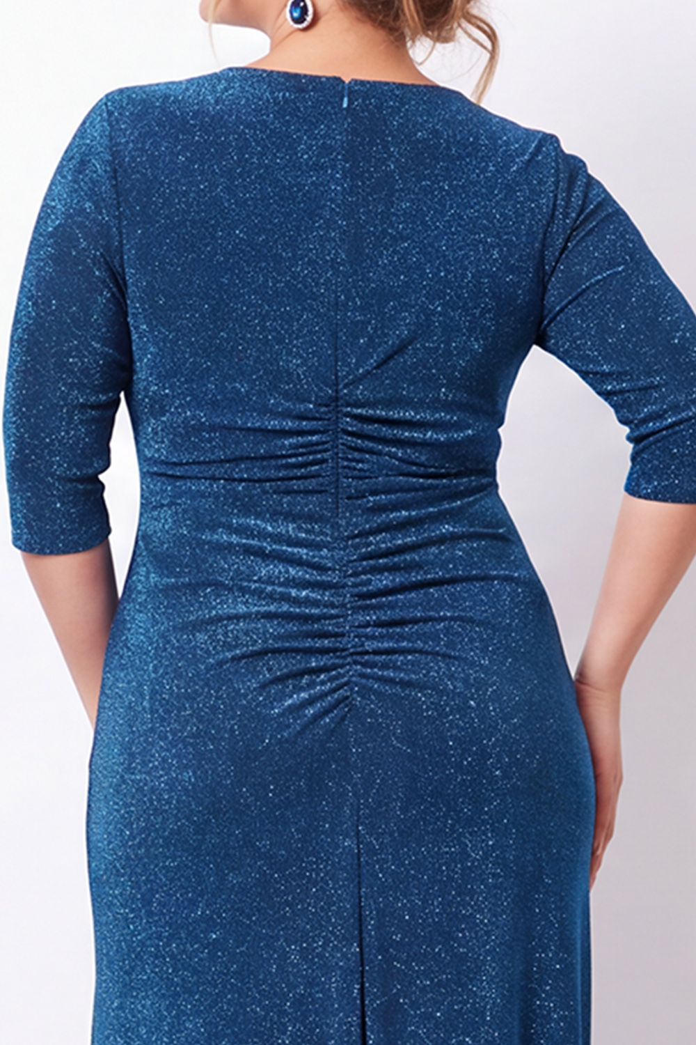 Glitter Peacock Blue A Line Plus Size Mother of the Bride Dress