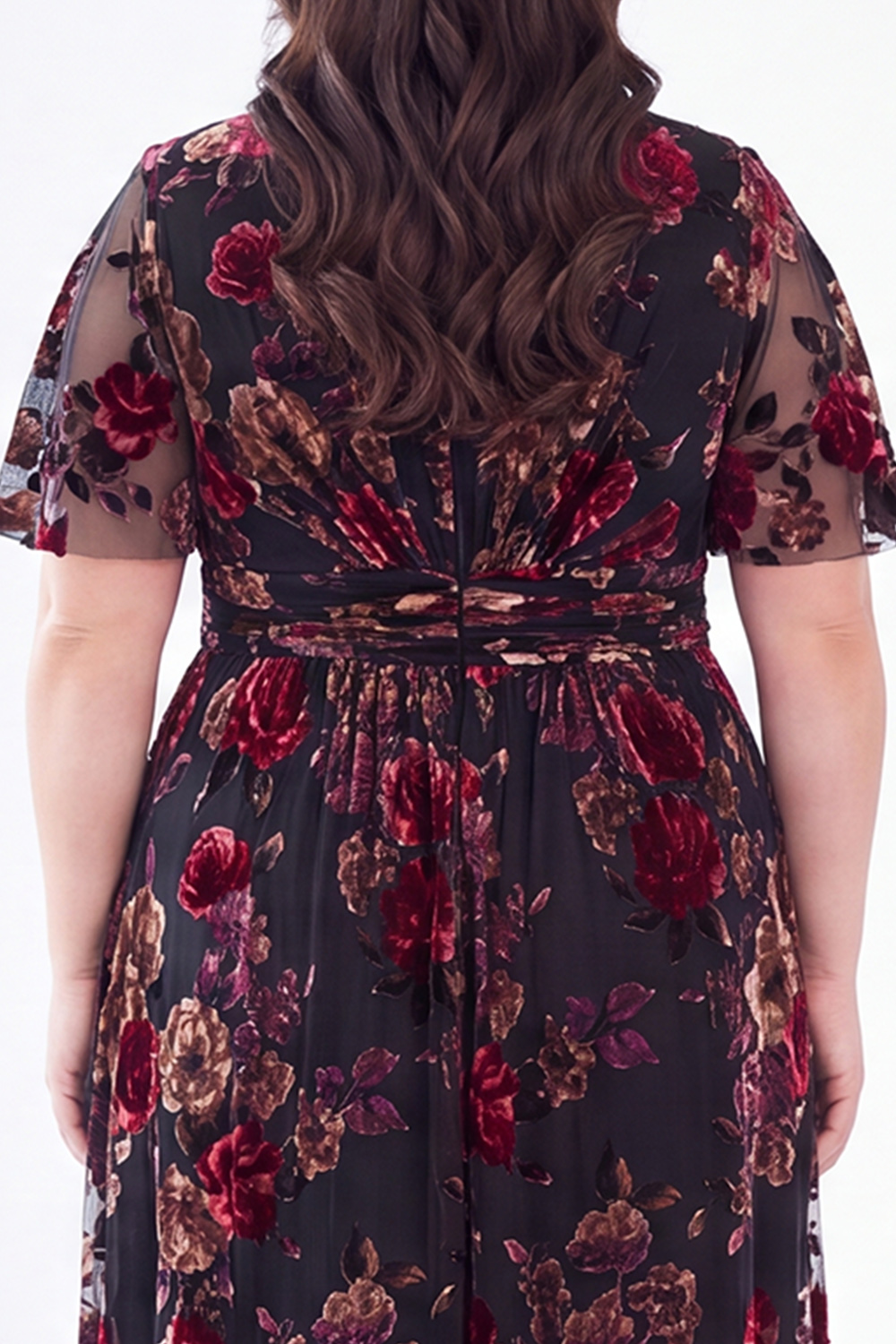 Plus Size Red Floral Velvet Maxi Mother of the Bride Dress