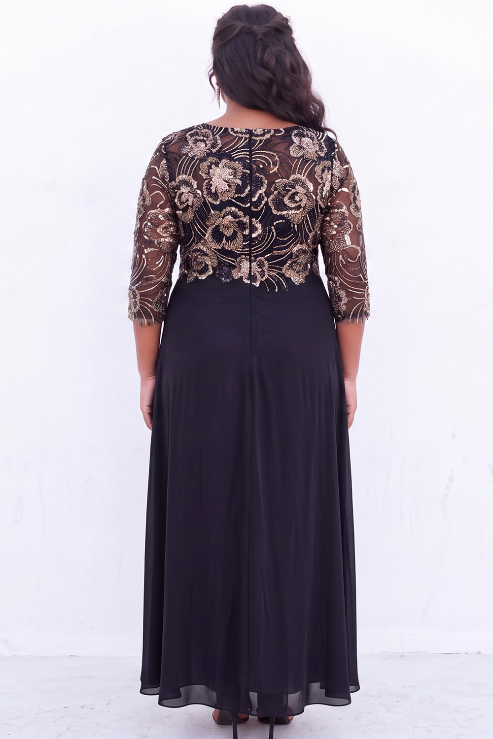 Black Sequin A Line Floral Plus Size Mother of the Bride Dress