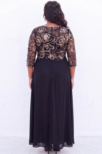 Black Sequin A Line Floral Plus Size Mother of the Bride Dress