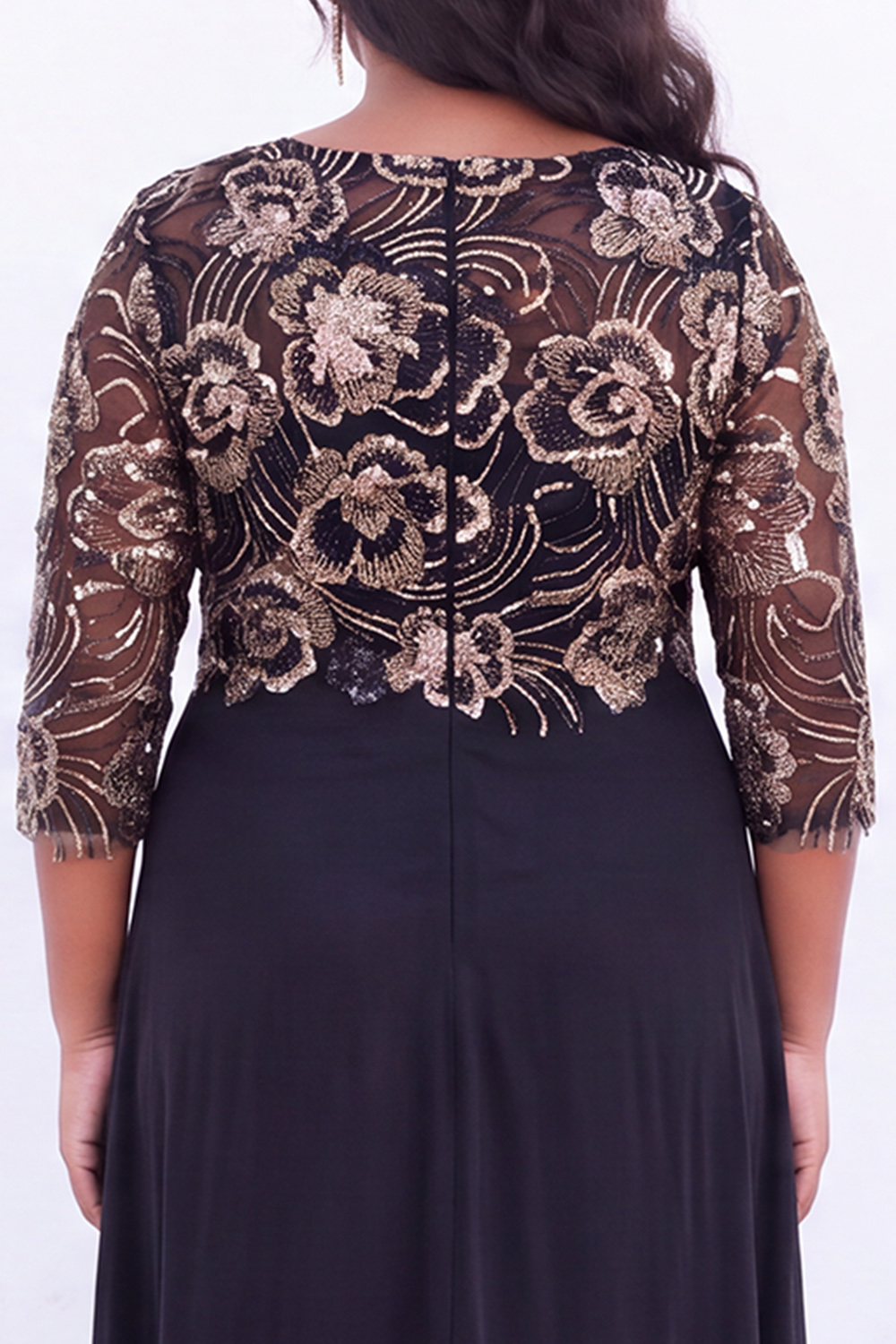 Black Sequin A Line Floral Plus Size Mother of the Bride Dress